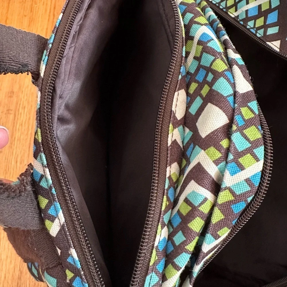 Vera Bradley Bright Green Blue Brown Geometric laptop Nylon Canvas Backpack